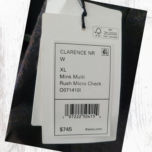 NWT Theory Clarence Wool Coat XL in Mink Multi Micro Check - Picture 2 of 16